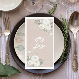 White florals beige business logo paper guest towels