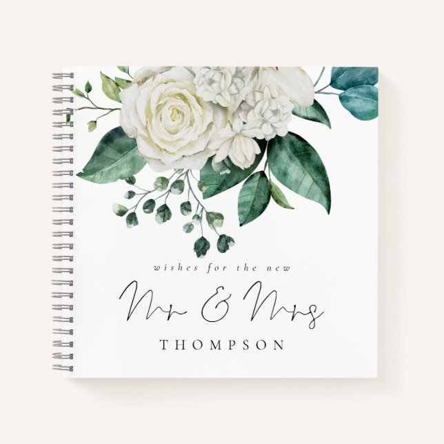 White Florals Eucalyptus Mr Mrs Guest Book (Front)