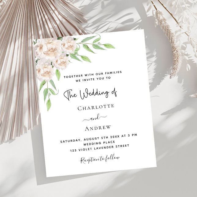 White florals greenery budget wedding invitation (Creator Uploaded)