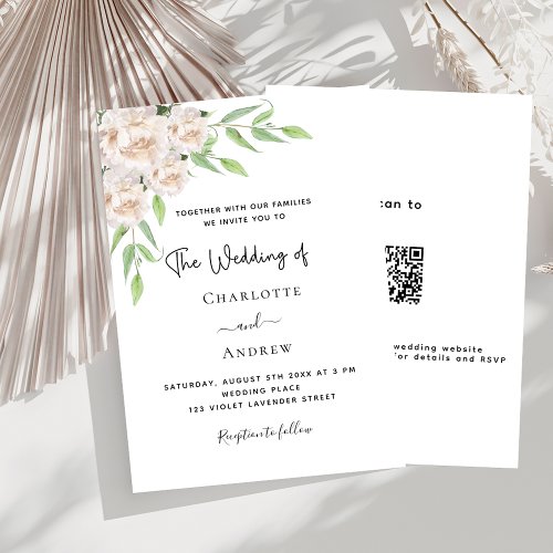 White florals greenery QR code RSVP wedding Invitation