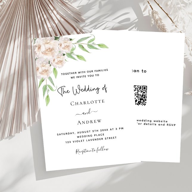 White florals greenery QR code RSVP wedding Invitation (Creator Uploaded)