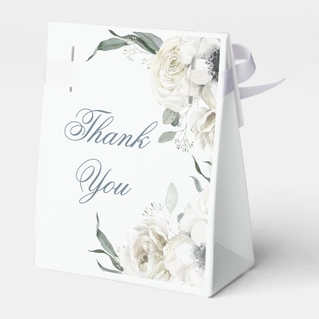 White Florals Greenery Wedding Thank You Favor Box (Back Side)