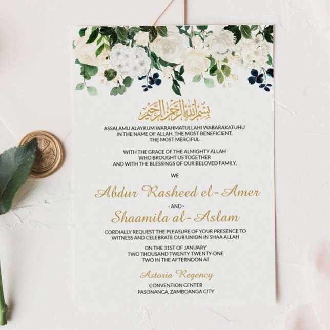 White Florals Muslim Wedding Invitation (Creator Uploaded)