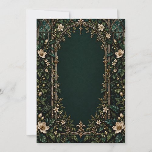 White Florals on Emerald Gothic Save the Date Card