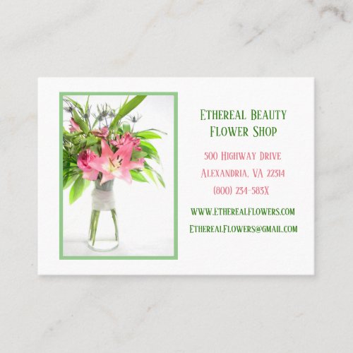 White Florist Floral Designer Flower Shop   Business Card
