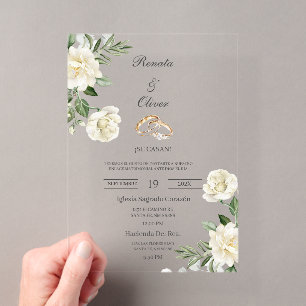 White flow wedding ring Spanish Wedding Invitation