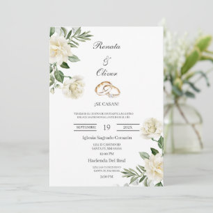 White flow wedding ring Spanish Wedding Invitation