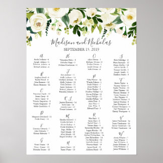 White Flower and Green Alphabetical Seating Chart