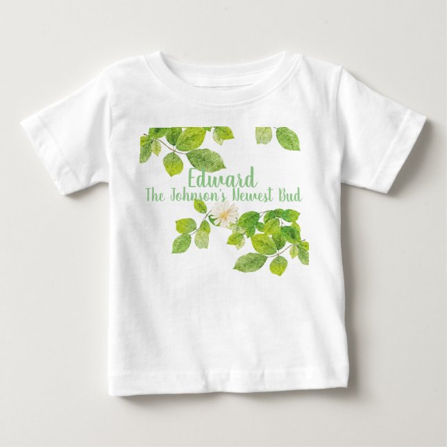 White Flower and Green Leaves Garden Baby T-Shirt (Front)