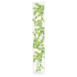 White Flower and Green Leaves Garden Long Table Runner