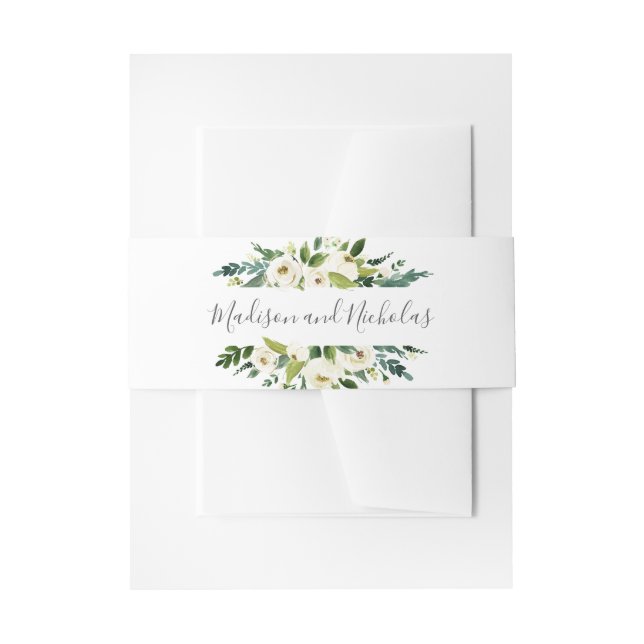 White Flower and Green Wedding Envelope Belly Band (Front Example)