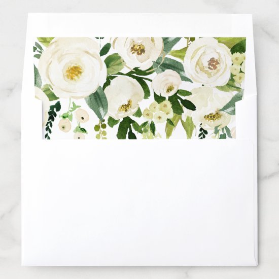White Flower and Green Wedding Envelope Liners