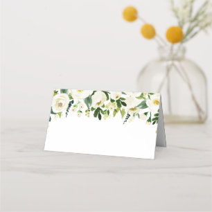 White Flower and Green Wedding Food Label Cards