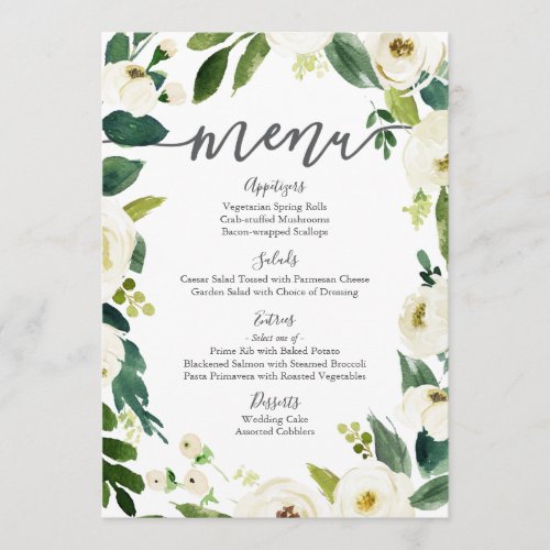 White Flower and Green Wedding Menu Cards