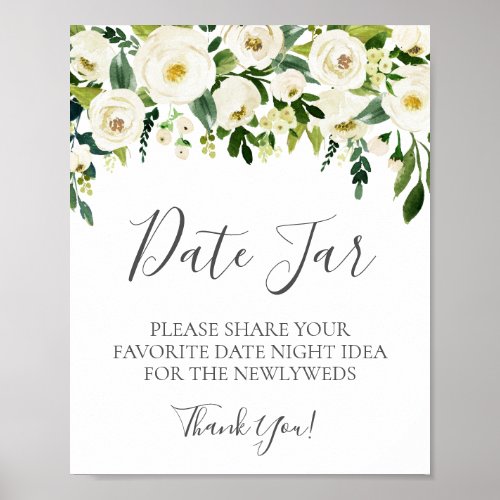 White Flower and Greenery Date Jar Sign Wedding