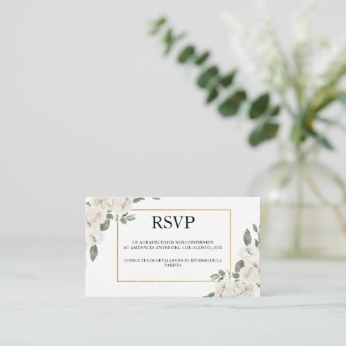 White flower and  Greenery Wedding RSVP Card 
