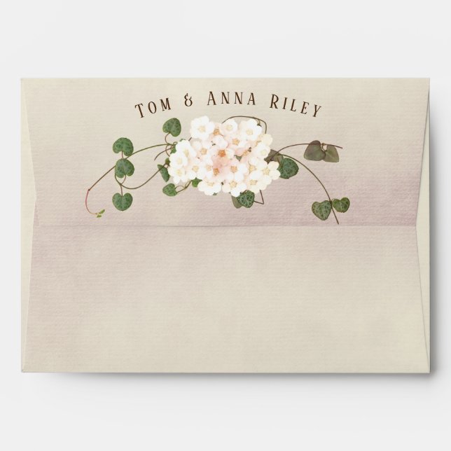 white flower and ivy bouquet with name envelope (Back (Top Flap))