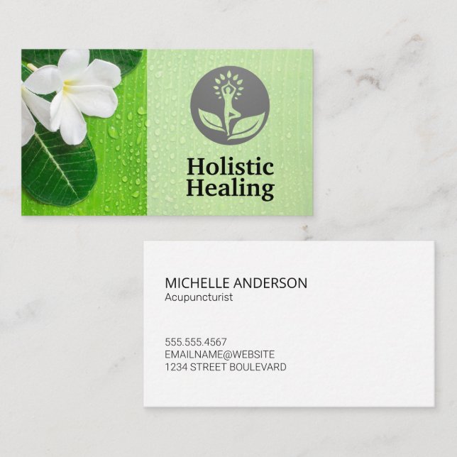 White Flower and Leaves | Holistic Business Card (Front/Back)