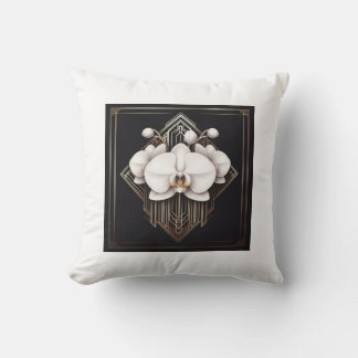 White Flower Art Deco Throw Pillow