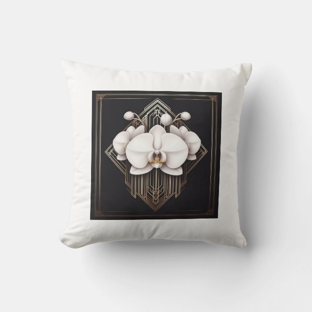 White Flower Art Deco  Throw Pillow (Front)