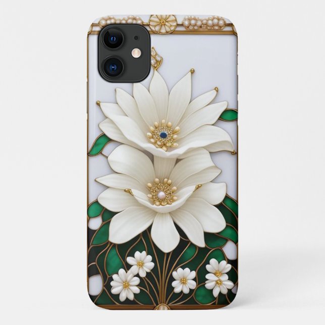 White Flower Artwork with Luxurious Gold Case-Mate iPhone Case (Back)