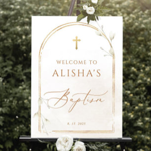 White flower baptism welcome Sign Template White