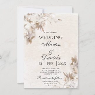 White flower beige Spanish Wedding Invitation