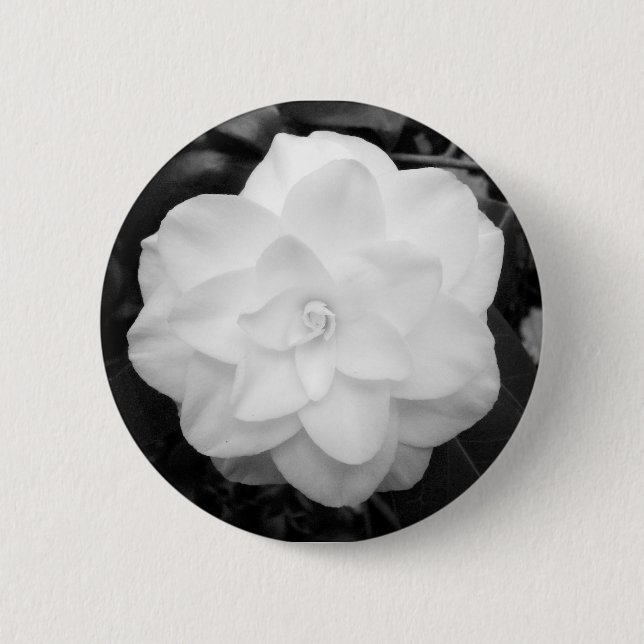 White Flower. (Black and White) Pinback Button (Front)