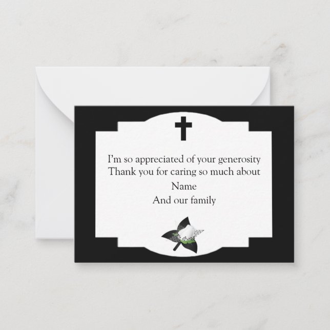 White Flower Black Cross Thank You Cards (Front)