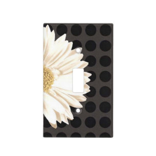 White Flower Black Dot Modern Pattern Light Switch Cover