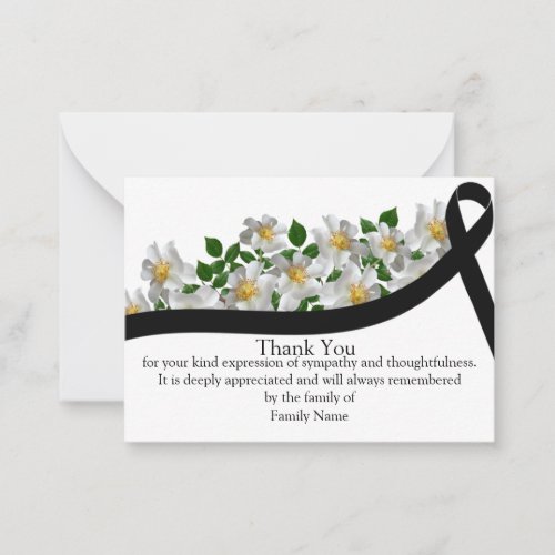 White Flower Black Ribbon After Funeral Thank You Note Card