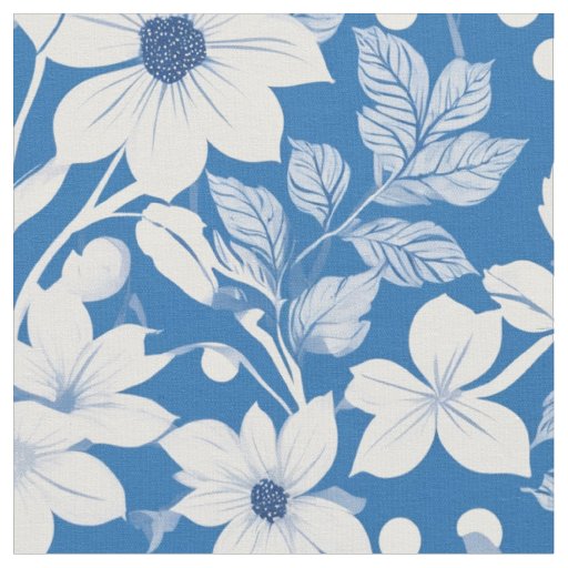 White Flower Blossom Leaves Chic Floral Pattern Fabric