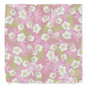 White Flower Blue Background Floral Leaves Pattern Bandana