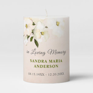 White Flower Blush Pink Memorial Pillar Candle