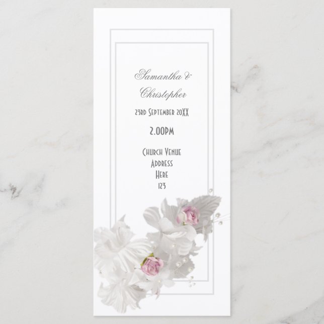 White flower bouquet church wedding program (Front)