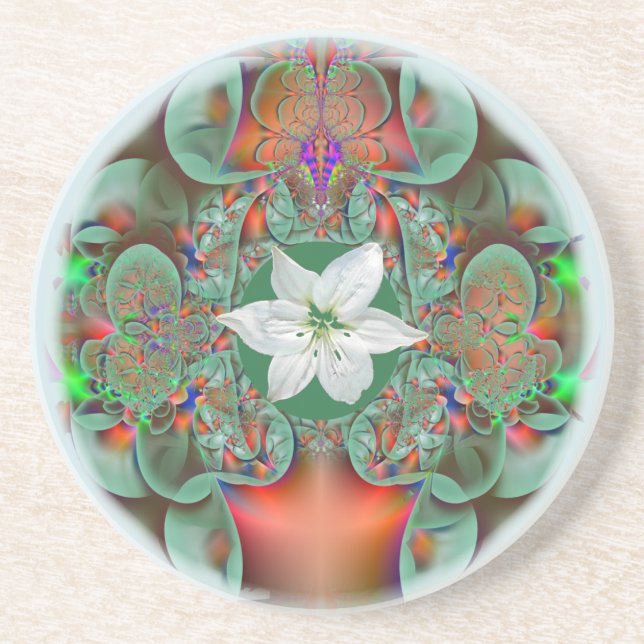 White Flower Bouquet Drink Coaster (Front)