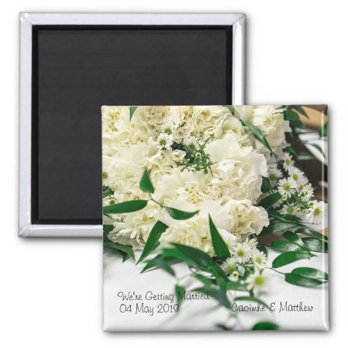 White Flower Bouquet Save the Date Magnet