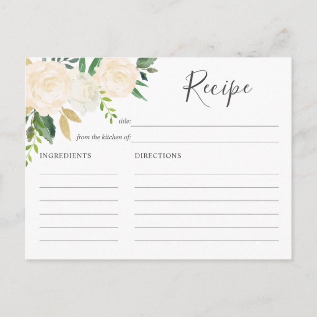 White Flower Bridal Shower Recipe Invitation Postcard (Front)