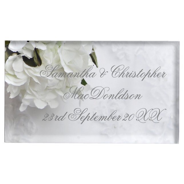 White flower brides bouquet wedding table number holder (Front)