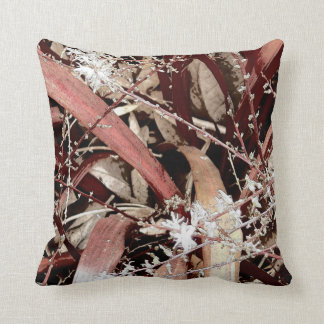 white flower & burgundy leaf no3 throw pillow