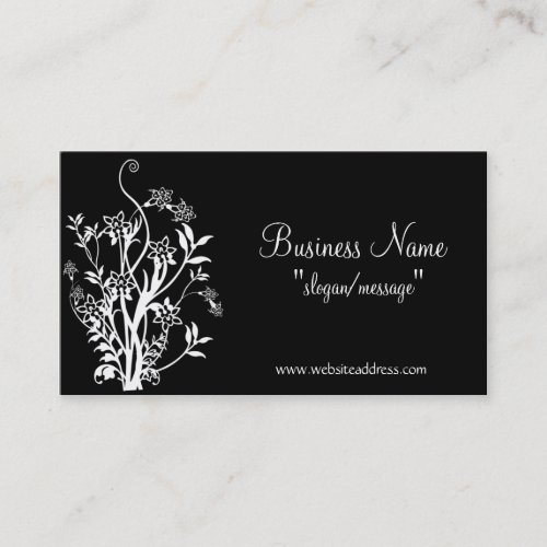 White Flower Bush/Vines on Black Business Card