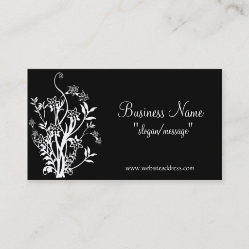 Customizable White Flower Bush/Vines on Black Business Card