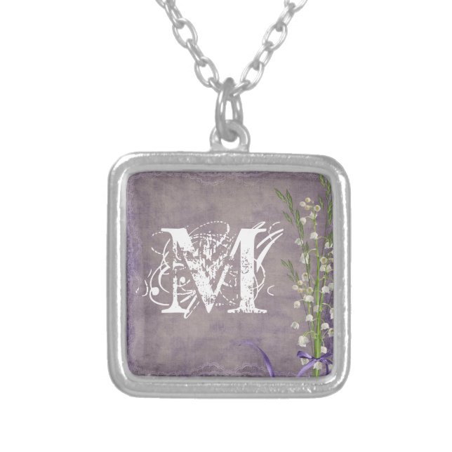 White Flower Country Lace Monogram Necklace (Front)