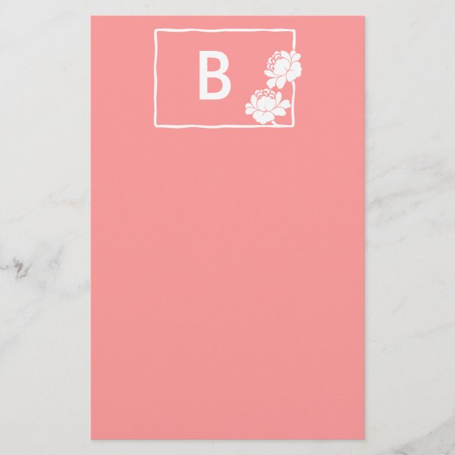 White Flower Customizable Monogram Stationery (Front)