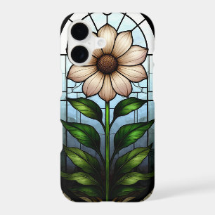 White Flower Deep Green Stained Glass Details iPhone 17 Case