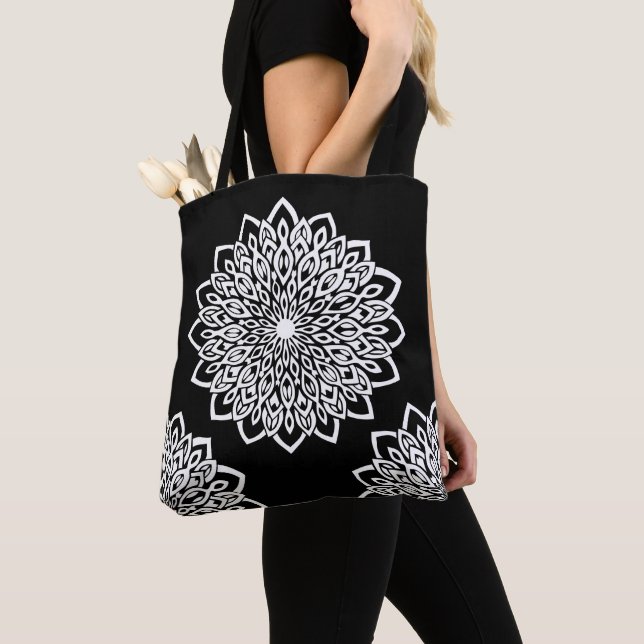 White Flower Design Abstract Mandala Tote Bag (Close Up)