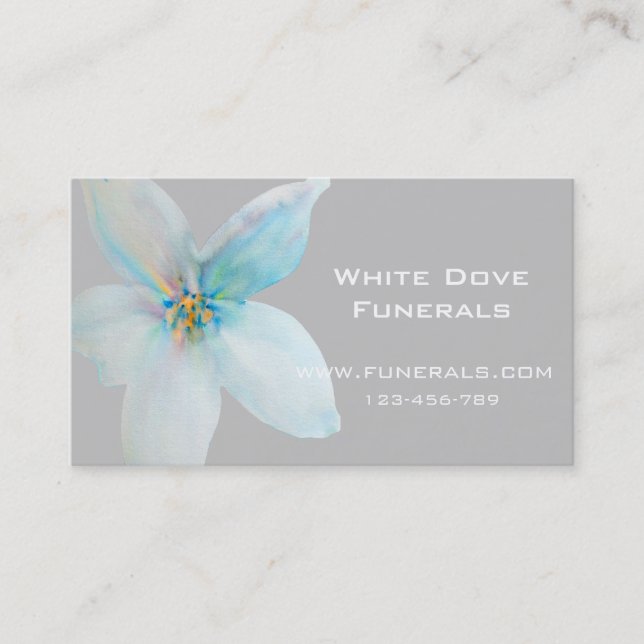 White flower design funeral services business business card (Front)