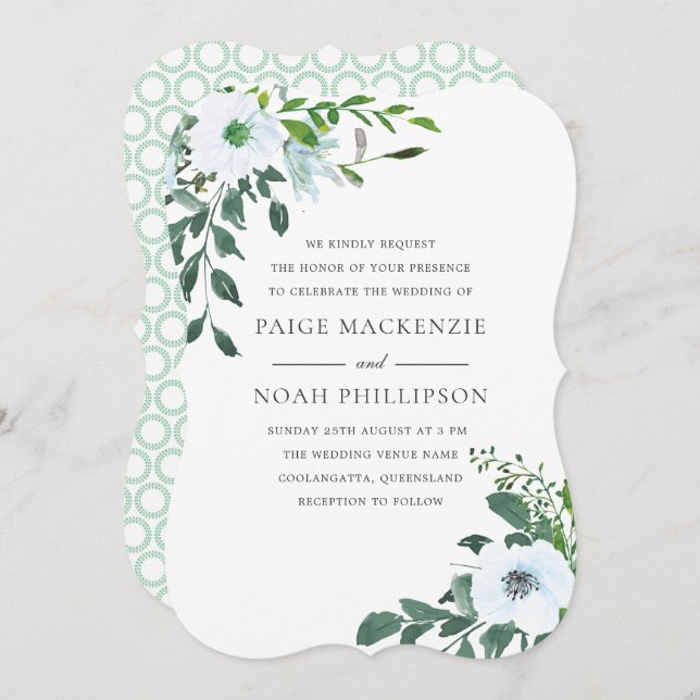 White Flower Elegant Summer Greenery Invitation (Front/Back)
