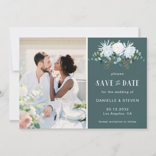 White flower eucalyptus elegant photo wedding save the date
