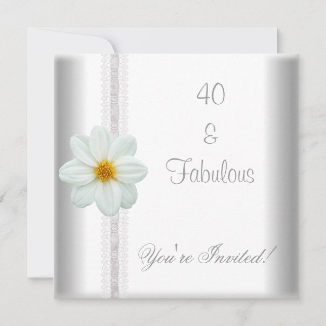 White Flower Fabulous 40th Birthday Party Lace Invitation (Front)